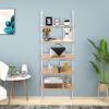 5-Shelf Wood Ladder Bookcase with Metal Frame, Industrial 5-Tier Modern Ladder Shelf Wood Shelves,Walnut