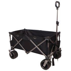 Folding Wagon, Heavy Duty Utility Beach Wagon Cart for Sand with Big Wheels, Adjustable Handle&Drink Holders for Shopping, Camping,Garden and Outdoor