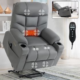 Okin Motor Up to 350 LBS Power Lift Recliner Chair, Heavy Duty Motion Mechanism with 8-Point Vibration Massage and Lumbar Heating, Cup Holders, USB an