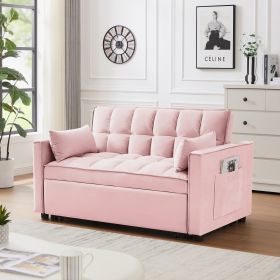 Modern Velvet Loveseat Futon Sofa Couch w/Pullout Bed,Small Love Seat Lounge Sofa w/Reclining Backrest,Toss Pillows, Pockets,Furniture for Living Room