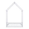 Full Roof-framed Headboard Floor Bed with Headboard Guardrails, without Slats White