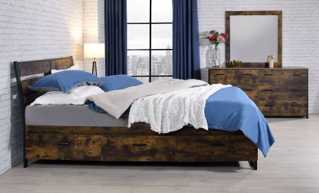 ACME Juvanth Eastern King Bed W/Storage in Rustic Oak & Black Finish 24257EK