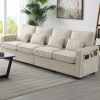 [VIDEO provided] [New] 104" 4-Seater Modern Linen Fabric Sofa with Armrest Pockets and 4 Pillows,Minimalist Style Couch for Living Room, Apartment, Of