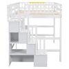 Full Size Loft Bed with Built-in Desk, Bookshelves and Storage Staircase,White(Old SKU:W504S00110)