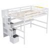Full Size Loft Bed with Built-in Desk, Bookshelves and Storage Staircase,White(Old SKU:W504S00110)