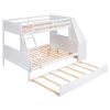 Twin over Full Bunk Bed with Trundle and Built-in Desk, Three Storage Drawers and Shelf,White
