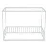 Twin Size Canopy Frame Floor Bed with Fence, Guardrails,White