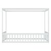 Twin Size Canopy Frame Floor Bed with Fence, Guardrails,White