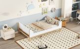 Twin Bed with Headboard, Footboard, Safeguards, Built-in Bed-end Book Storage Rack ,White