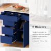 K&K Store Kitchen Cart with Rubber Wood Countertop , Kitchen Island has 8 Handle-Free Drawers Including a Flatware Organizer and 5 Wheels for Kitchen