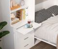Morden Deisgn Full Size Vertical Murphy Bed with Shelf and Drawers for Bedroom or Guestroom White Wall Bed Space Saving Hidden Bed with New Style Gas