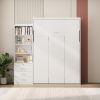 Morden Deisgn Full Size Vertical Murphy Bed with Shelf and Drawers for Bedroom or Guestroom White Wall Bed Space Saving Hidden Bed with New Style Gas