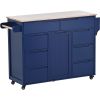 K&K Store Kitchen Cart with Rubber Wood Countertop , Kitchen Island has 8 Handle-Free Drawers Including a Flatware Organizer and 5 Wheels for Kitchen