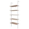 5-Shelf Wood Ladder Bookcase with Metal Frame, Industrial 5-Tier Modern Ladder Shelf Wood Shelves,Walnut