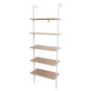 5-Shelf Wood Ladder Bookcase with Metal Frame, Industrial 5-Tier Modern Ladder Shelf Wood Shelves,Walnut