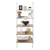 5-Shelf Wood Ladder Bookcase with Metal Frame, Industrial 5-Tier Modern Ladder Shelf Wood Shelves,Walnut