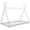 Twin Size House Platform Bed with Triangle tructure,White