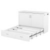 Queen Size Murphy Bed Wall Bed with drawer and a set of Sockets & USB Ports, Pulley Structure Design, White