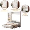 Morden Deisgn Full Size Vertical Murphy Bed with Shelf and Drawers for Bedroom or Guestroom White Wall Bed Space Saving Hidden Bed with New Style Gas