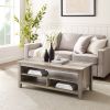 Coastal Grooved Panel Coffee Table with Lower Shelf ‚Äì Grey Wash