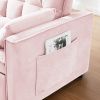 Modern Velvet Loveseat Futon Sofa Couch w/Pullout Bed,Small Love Seat Lounge Sofa w/Reclining Backrest,Toss Pillows, Pockets,Furniture for Living Room