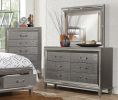 Silver Gray Metallic Finish Glam Style Dresser of 6 Drawers Wooden 1pc Modern Bedroom Furniture Acrylic Hardware Beveled Mirror Trim