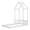 Twin House-shaped Roof Headboard Floor Bed,,(without slats),White