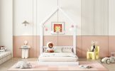 Full Roof-framed Headboard Floor Bed with Headboard Guardrails, without Slats White
