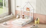 Full Roof-framed Headboard Floor Bed with Headboard Guardrails, without Slats White
