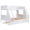 Twin over Full Bunk Bed with Trundle and Built-in Desk, Three Storage Drawers and Shelf,White
