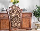 Traditional Fancy Set of 2pcs Side Chairs Brown Cherry Solid wood Intricate Carved Details Floral Design Print Fabric Seats Formal Dining Room Furnitu