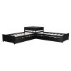L-shaped Platform Bed with Trundle and Drawers Linked with built-in Desk,Twin,Espresso
