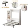 Morden Deisgn Full Size Vertical Murphy Bed with Shelf and Drawers for Bedroom or Guestroom White Wall Bed Space Saving Hidden Bed with New Style Gas