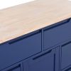 K&K Store Kitchen Cart with Rubber Wood Countertop , Kitchen Island has 8 Handle-Free Drawers Including a Flatware Organizer and 5 Wheels for Kitchen