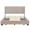 Queen Size Storage Bed Linen Upholstered Platform Bed with 3 Drawers (Beige)