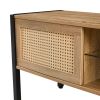 54.33" Rattan TV cabinet with variable color light strip, double sliding doors for storage, adjustable shelf, metal legs, TV console for living room ,