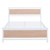 Full Size Platform Bed, Metal and Wood Bed Frame with Headboard and Footboard , White