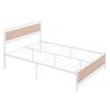 Full Size Platform Bed, Metal and Wood Bed Frame with Headboard and Footboard , White