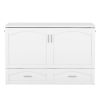 Queen Size Murphy Bed Wall Bed with drawer and a set of Sockets & USB Ports, Pulley Structure Design, White