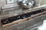 Silver Gray Metallic Finish Glam Style Dresser of 6 Drawers Wooden 1pc Modern Bedroom Furniture Acrylic Hardware Beveled Mirror Trim