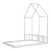 Full Roof-framed Headboard Floor Bed with Headboard Guardrails, without Slats White