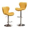 Ellston Upholstered Adjustable Swivel Barstools in Yellow, Set of 2