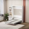 Morden Deisgn Full Size Vertical Murphy Bed with Shelf and Drawers for Bedroom or Guestroom White Wall Bed Space Saving Hidden Bed with New Style Gas