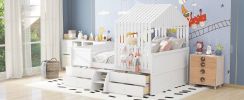 Full Size House Low Loft Bed with Four Drawers,White