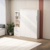 Morden Deisgn Full Size Vertical Murphy Bed with Shelf and Drawers for Bedroom or Guestroom White Wall Bed Space Saving Hidden Bed with New Style Gas