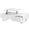 [VIDEO provided] ON-TREND Multi-functional Coffee Table with Lifted Tabletop, Contemporary Cocktail Table with Metal Frame Legs, High-gloss Surface Di
