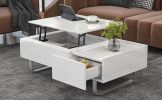 [VIDEO provided] ON-TREND Multi-functional Coffee Table with Lifted Tabletop, Contemporary Cocktail Table with Metal Frame Legs, High-gloss Surface Di