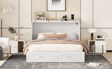 Queen Size Murphy Bed Wall Bed with drawer and a set of Sockets & USB Ports, Pulley Structure Design, White
