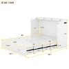 Queen Size Murphy Bed Wall Bed with drawer and a set of Sockets & USB Ports, Pulley Structure Design, White
