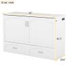 Queen Size Murphy Bed Wall Bed with drawer and a set of Sockets & USB Ports, Pulley Structure Design, White